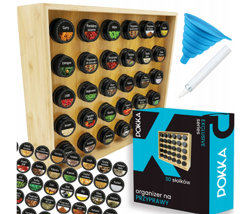 Stojak na Przyprawy Pojemniki Organizer 144 Naklejki Szklane Słoiczki 30szt