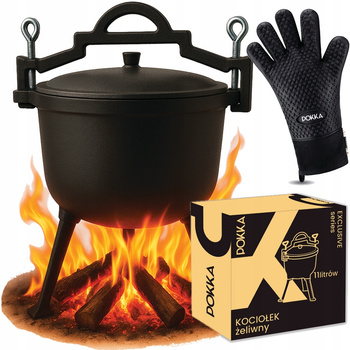 Kociołek Żeliwny 11l Wiszący Garnek Myśliwski Do Pieczonek Ognisko Iron 11l