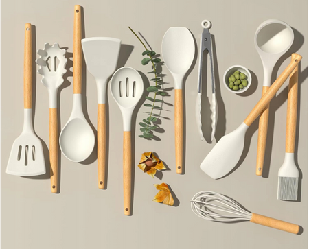 Przybory Kuchenne Silikonowe Zestaw Akcesoriów Kuchennych Białe Sztuk 12