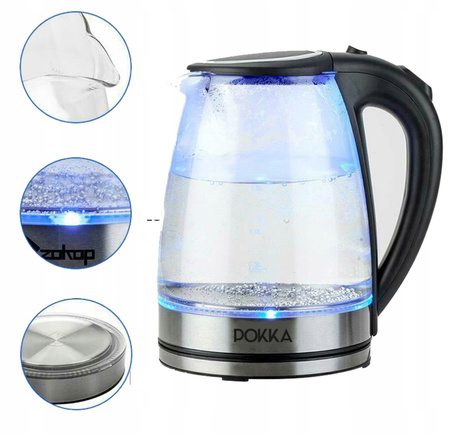 Szklany Czajnik Elektryczny 1,8 Led Bezprzewodowy