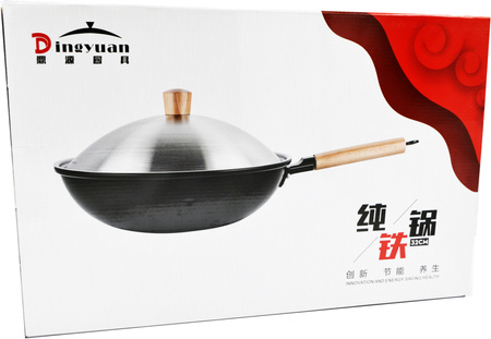 Patelnia Wok 33cm Stalowy Chiński Głęboki Z Przykrywką Do Dań Azjatyckich