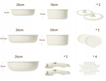 Zestaw Patelni I Garnków 15 Elementów 2x Odpinana Rączka Gaz Indukcja