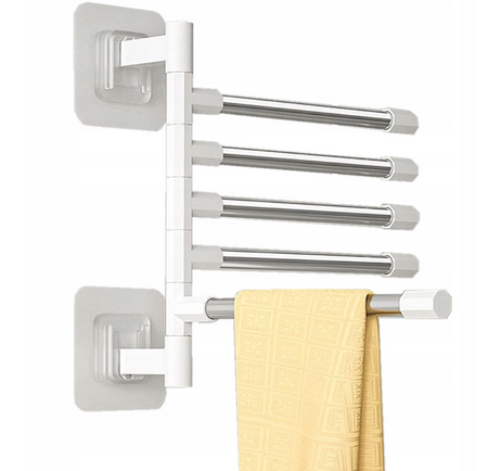 Wieszak Na Ręczniki Śćierki 5 Ramienny Biało Srebrny Obrotowy 180 Stopni