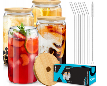 Szklanki Do Latte Herbaty Napojów Kawy Przykrywki Rurki 4x Zestaw Szklanek