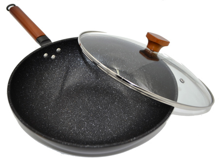 Patelnia Wok 33cm Stalowy Chiński Głęboki Z Przykrywką Do Dań Azjatyckich