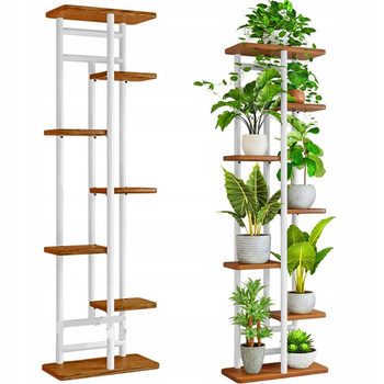 Kwietnik Metalowy 7-poziomy Piętrowy Stojak Na Doniczki Kwiaty Drewno 7p