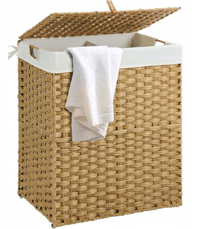 Duży Kosz Na Pranie Bieliznę Składany Pojemny Dwukomorowy 90l Rattan