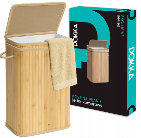 Kosz Na Pranie Bambusowy Bieliznę Składany Pojemny Jednokomorowy Wąski 72l