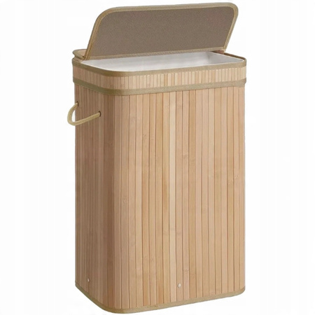 Kosz Na Pranie Bambusowy Bieliznę Składany Pojemny Jednokomorowy Wąski 72l