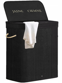 Duży Kosz Na Pranie Bieliznę Bambusowy Składany 100l Czarny Dwukomorowy