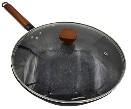 Patelnia Wok 33cm Stalowy Chiński Głęboki Z Przykrywką Do Dań Azjatyckich