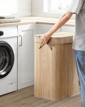 Kosz Na Pranie Bambusowy Bieliznę Składany Pojemny Jednokomorowy Wąski 72l