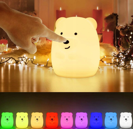 Lampka Nocna Miś Dla Dzieci Kolorowa Silikon Rgb M