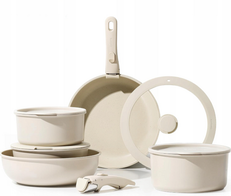 Zestaw Patelni I Garnków 15 Elementów 2x Odpinana Rączka Gaz Indukcja