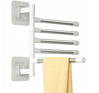 Wieszak Na Ręczniki Śćierki 5 Ramienny Biało Srebrny Obrotowy 180 Stopni