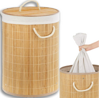 Okrągły Kosz Na Pranie Bieliznę Bambusowy Zamykany Składany Pojemny Oval